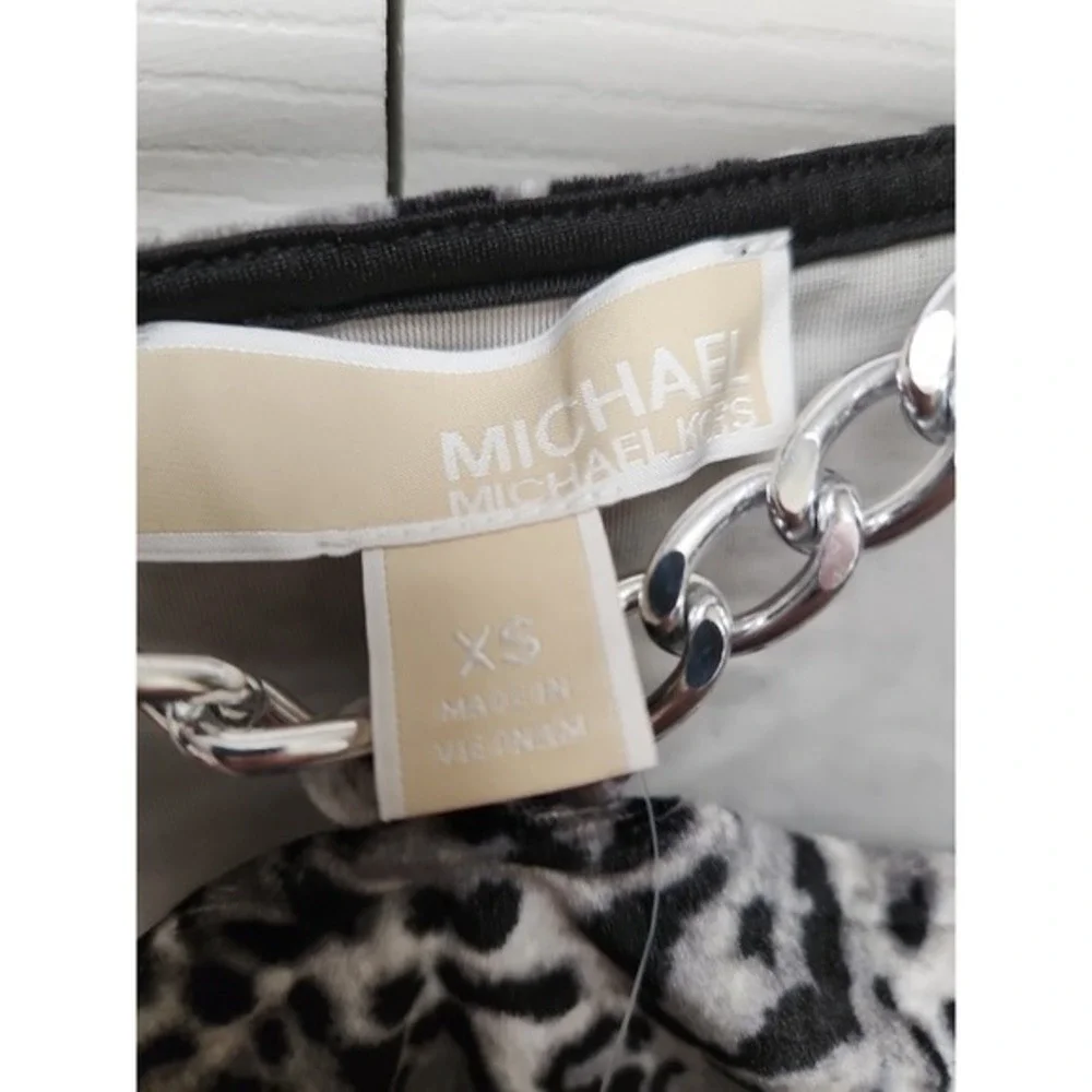 Michael Kors Gray/Black Animal Print Silver Chain Strap  Blouse Animal Print Top